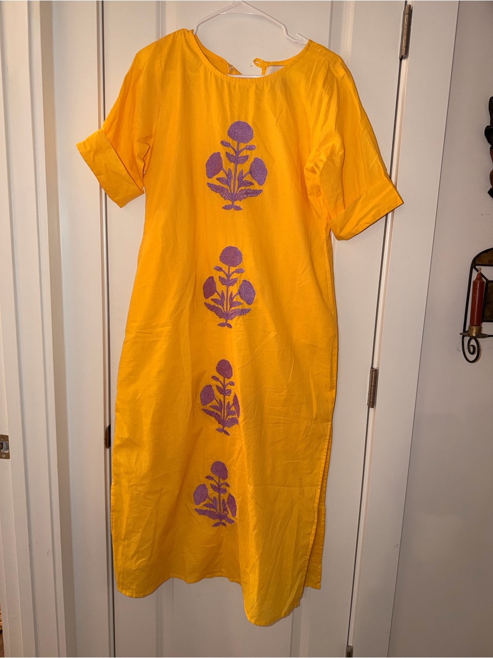Yellow Maxi Dress with Purple Floral Motif